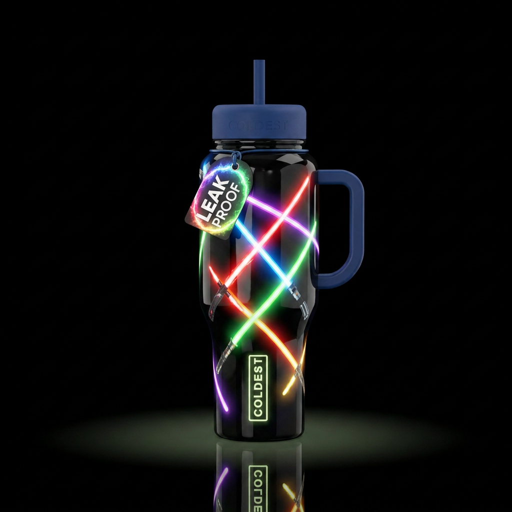 Light sabers, glossy,,beautiferous, trompe-l'œil, ... water bottle design