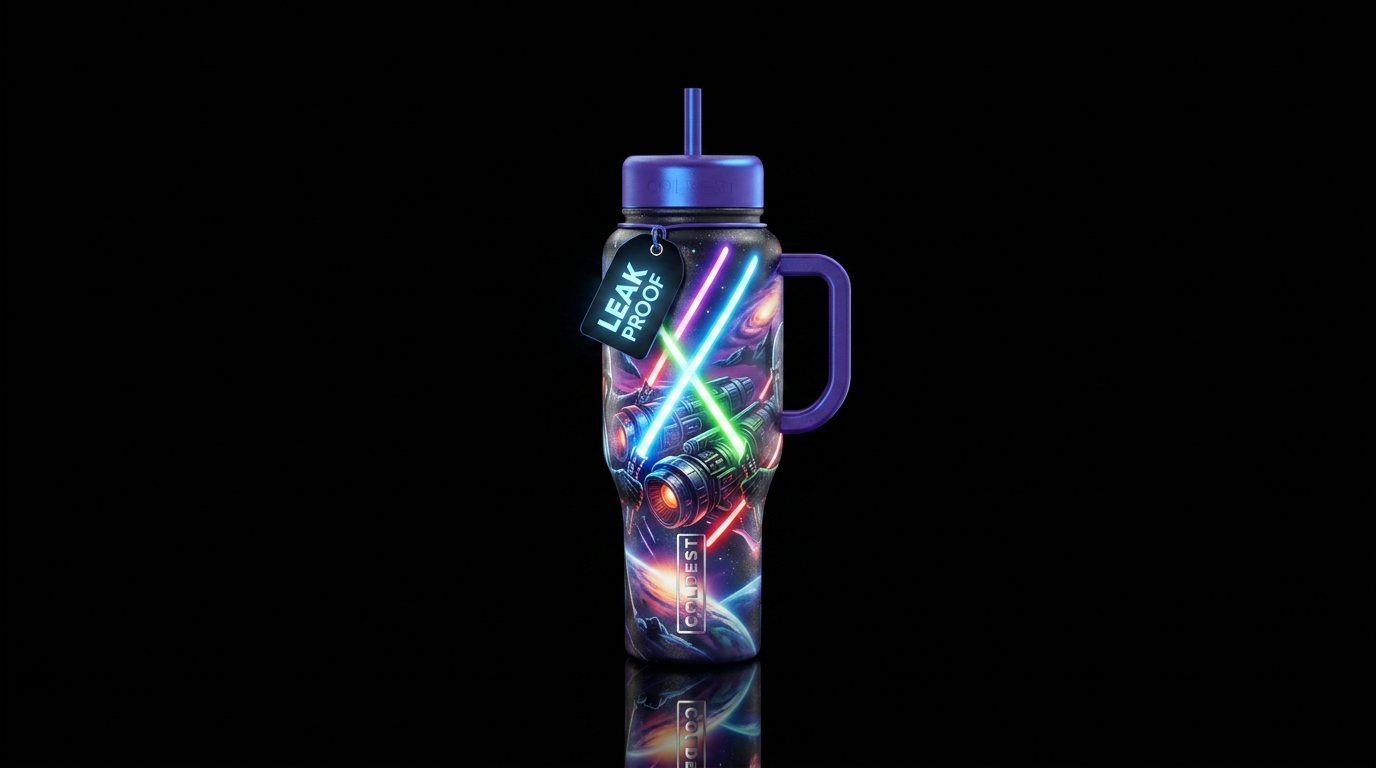 Light sabers, glossy,,beautiferous, trompe-l'œil, ... water bottle design