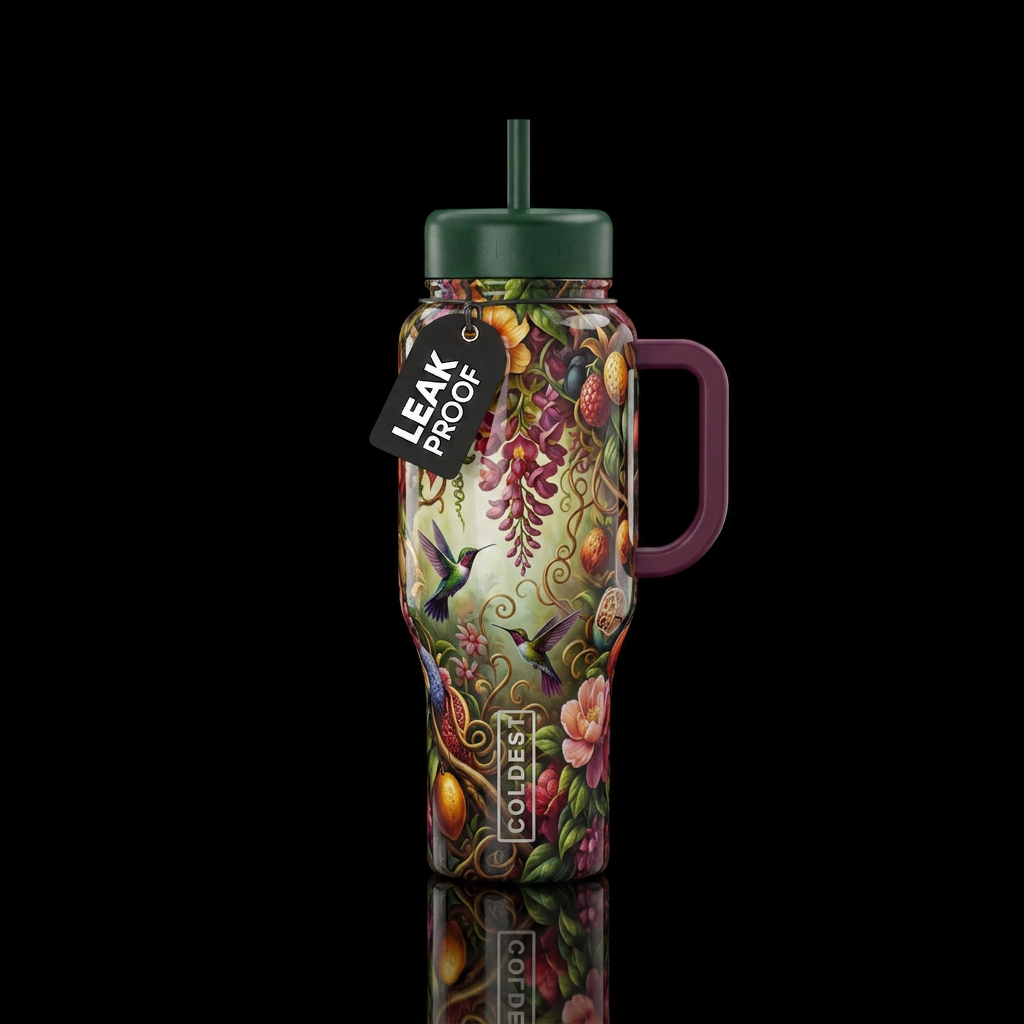 Tertiary, glossy, trompe-l'œil, beautiferous water bottle design