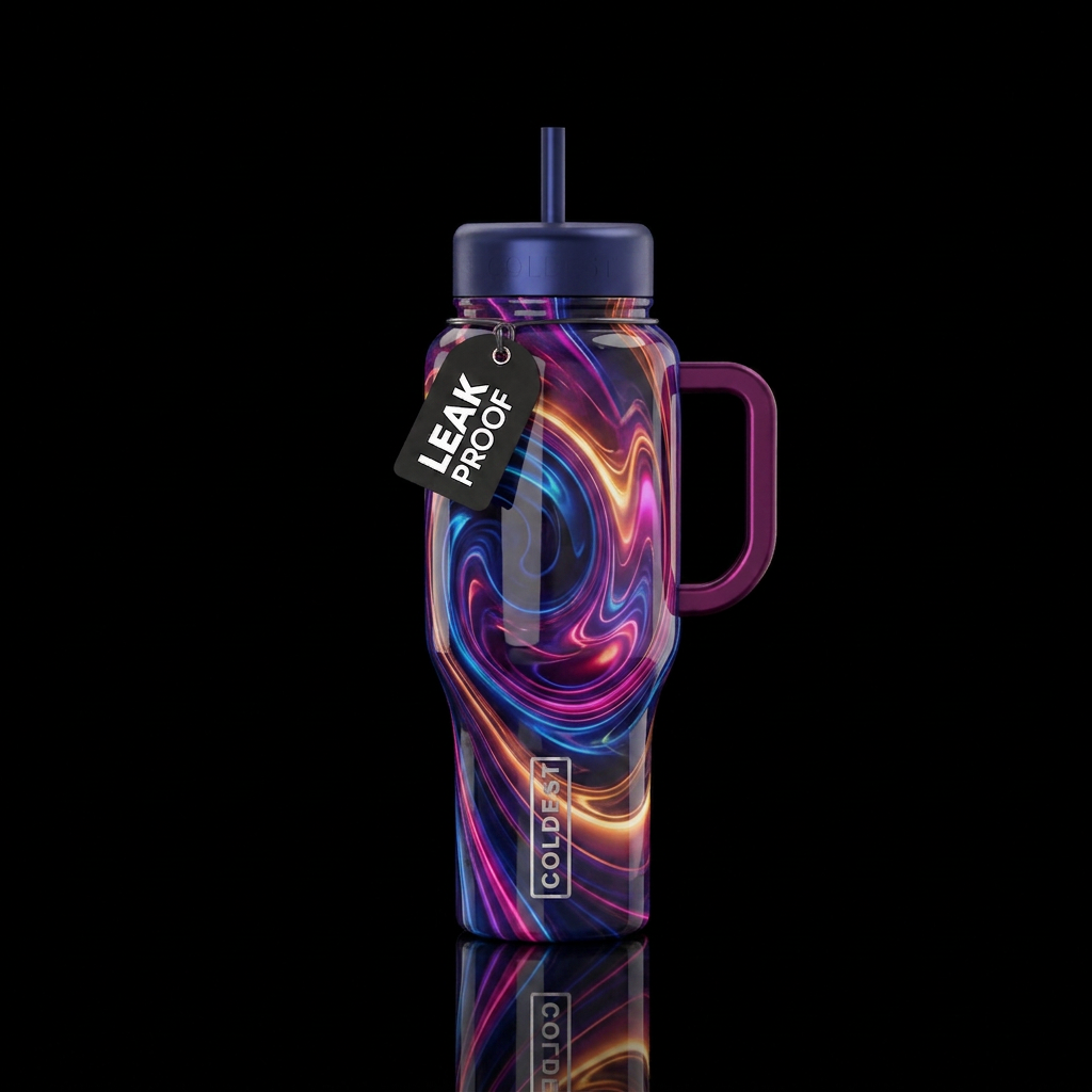Tertiary, glossy, trompe-l'œil, beautiferous, glow water bottle design