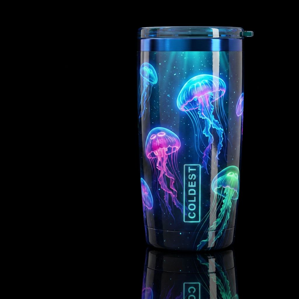 Jellyfish, glossy, alluring, trompe-l'œil, beautif... water bottle design