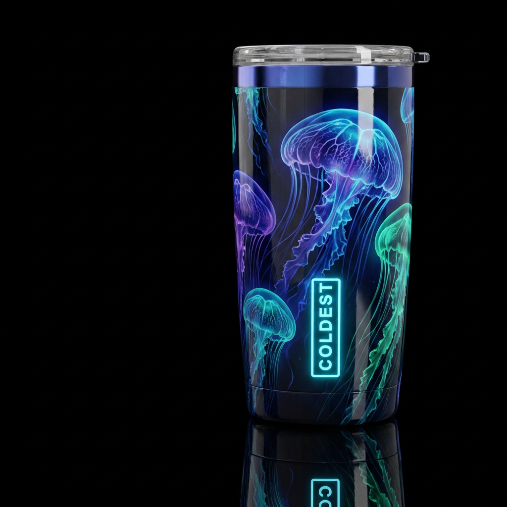 Jellyfish, glossy, , trompe-l'œil, beautiferous, g... water bottle design