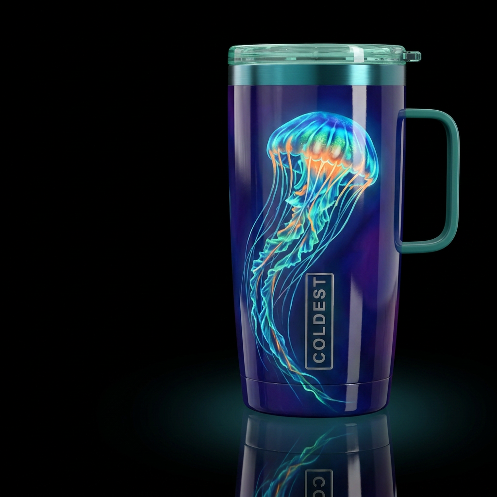 Jellyfish, glossy, , trompe-l'œil, beautiferous, g... water bottle design