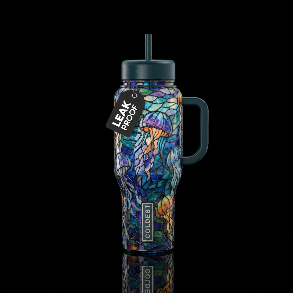 Tiffany lamp inspired glass jellyfish,,trompe-l'œi... water bottle design