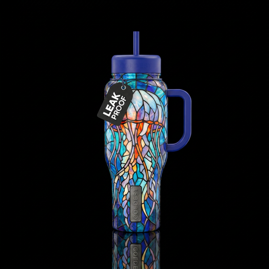 Tiffany lamp inspired glass jellyfish,,trompe-l'œi... water bottle design
