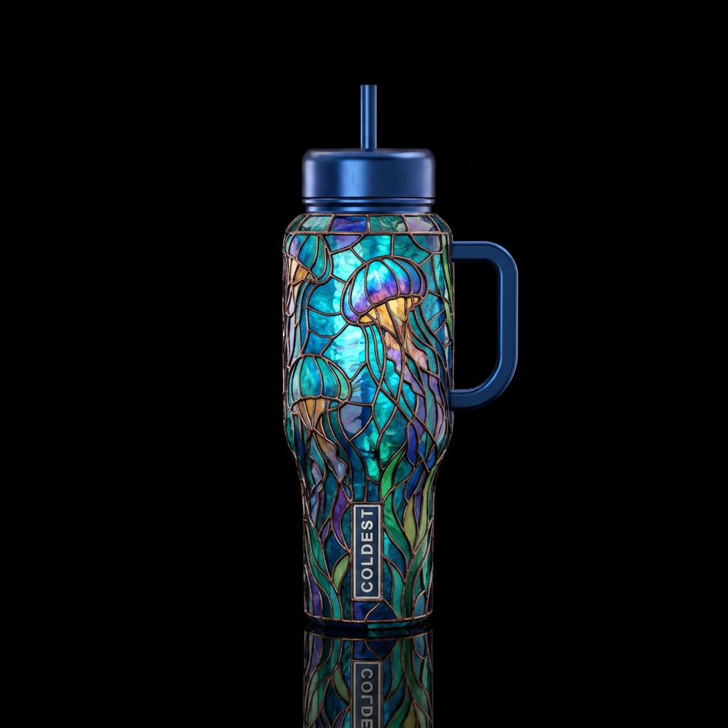 Tiffany lamp inspired glass jellyfish,,trompe-l'œi... water bottle design