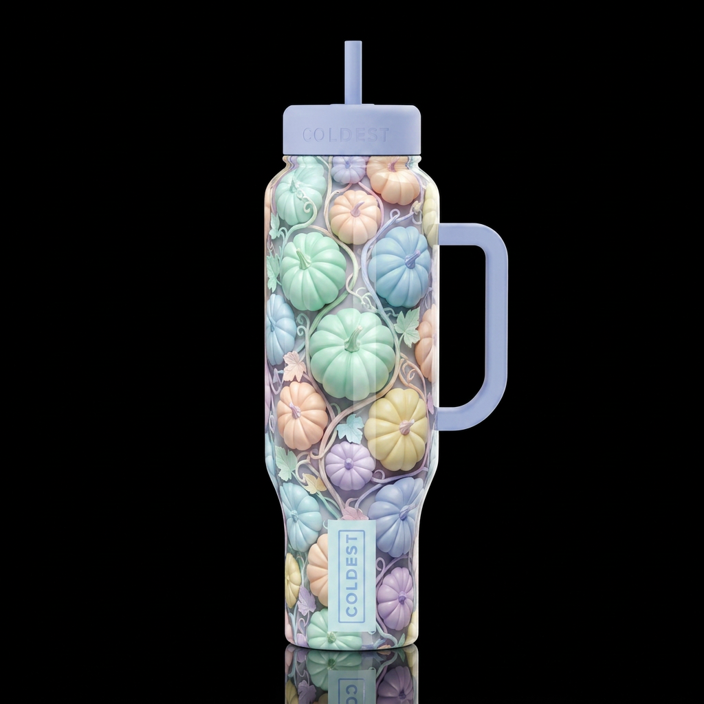Pastel pumpkin, glossy, trompe-l'œil, beautiferous water bottle design