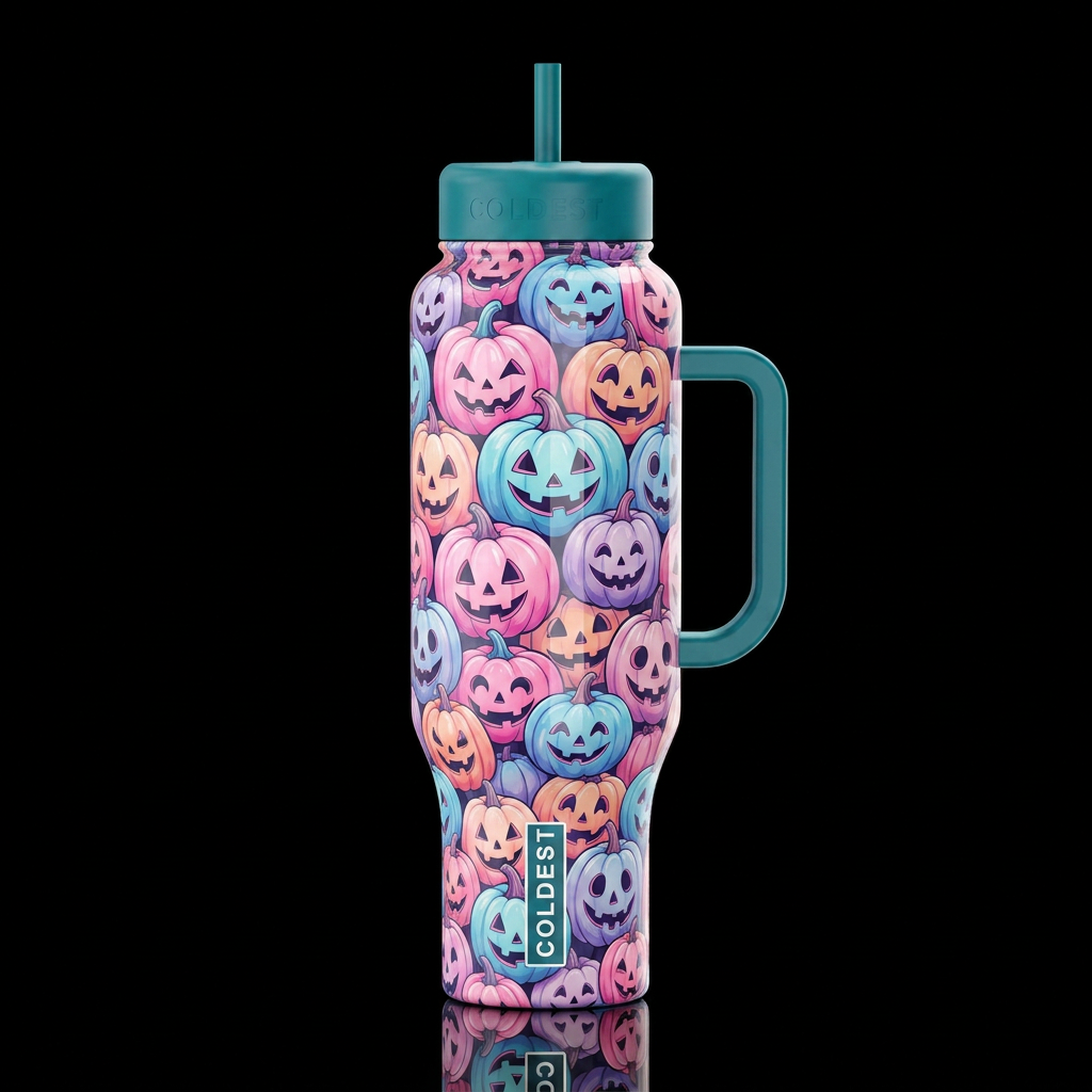 Make cup a Pastel pumpkins jack o lanterns glossy,... water bottle design
