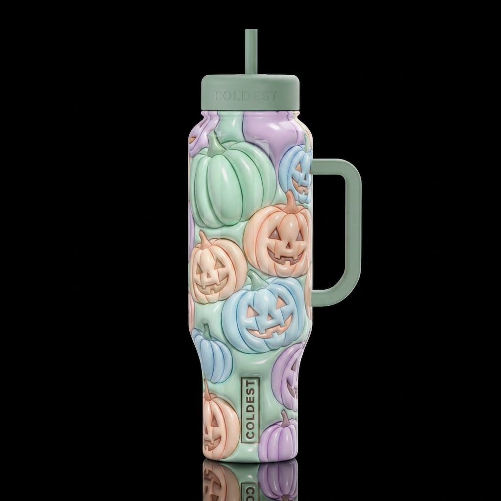 Make cup a Pastel pumpkins jack o lanterns glossy,... water bottle design