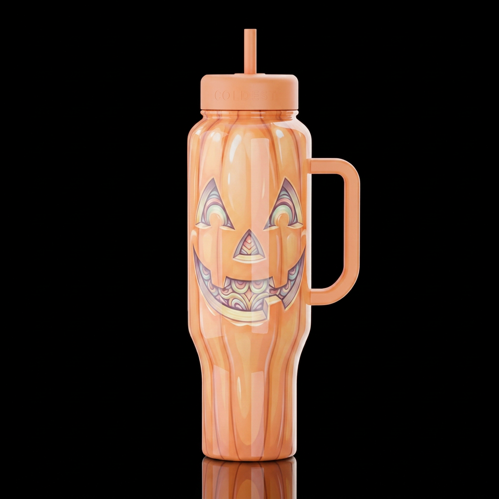 Make cup a Pastel pumpkin jack o lantern,glossy, t... water bottle design