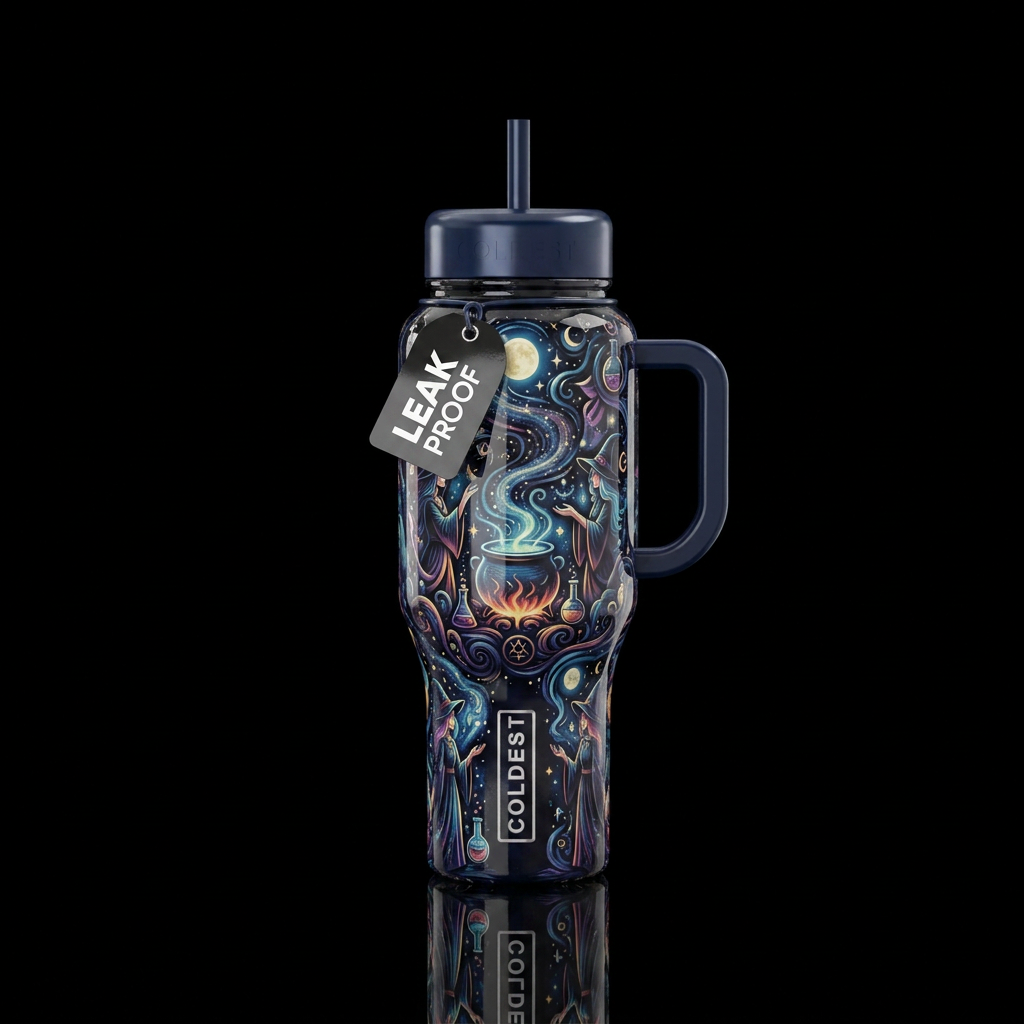 The covens of midnight, glossy, trompe-l'œil, beau... water bottle design