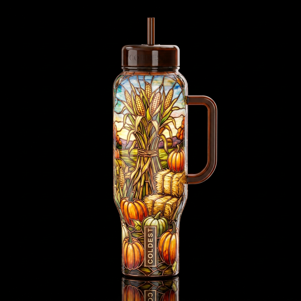 Bundle Corn stalk decoration with pumpkins and bal... water bottle design