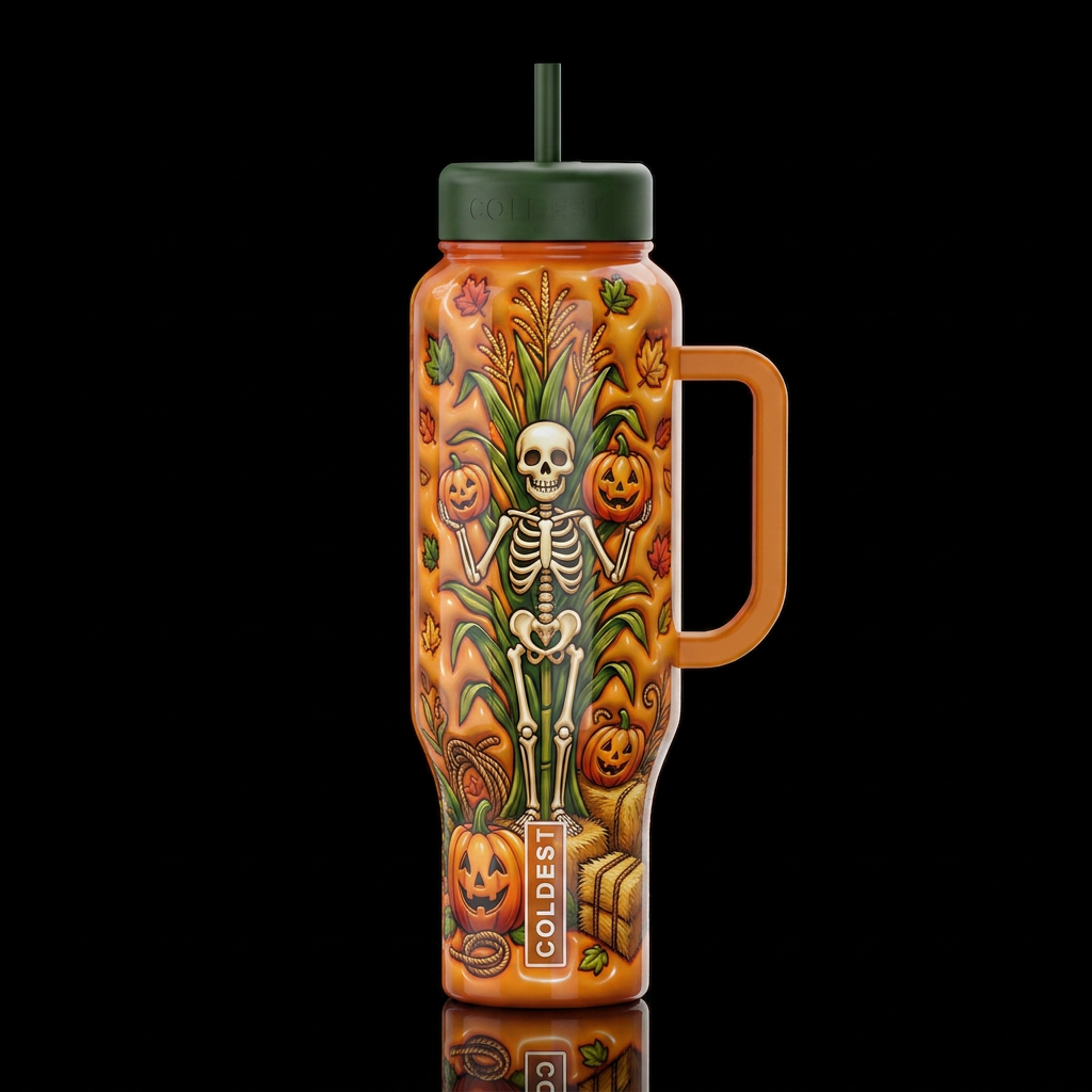Cartoonish Bundle Corn stalk skelton decoration wi... water bottle design