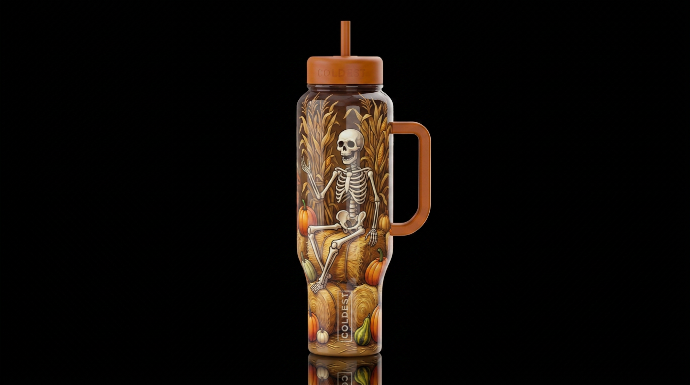 Cartoonish Bundle Corn stalk skelton sitting on ba... water bottle design