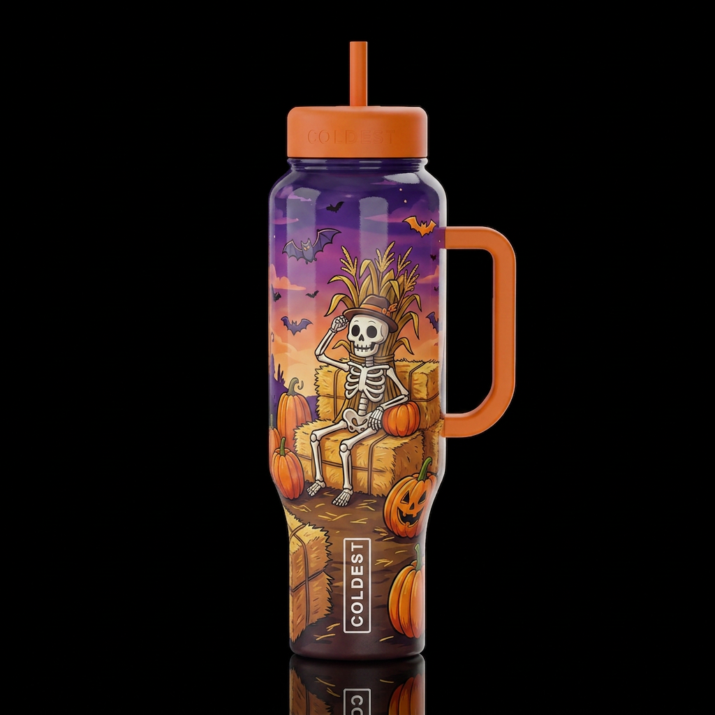 Cartoonish Bundle Corn stalk skelton sitting on ba... water bottle design