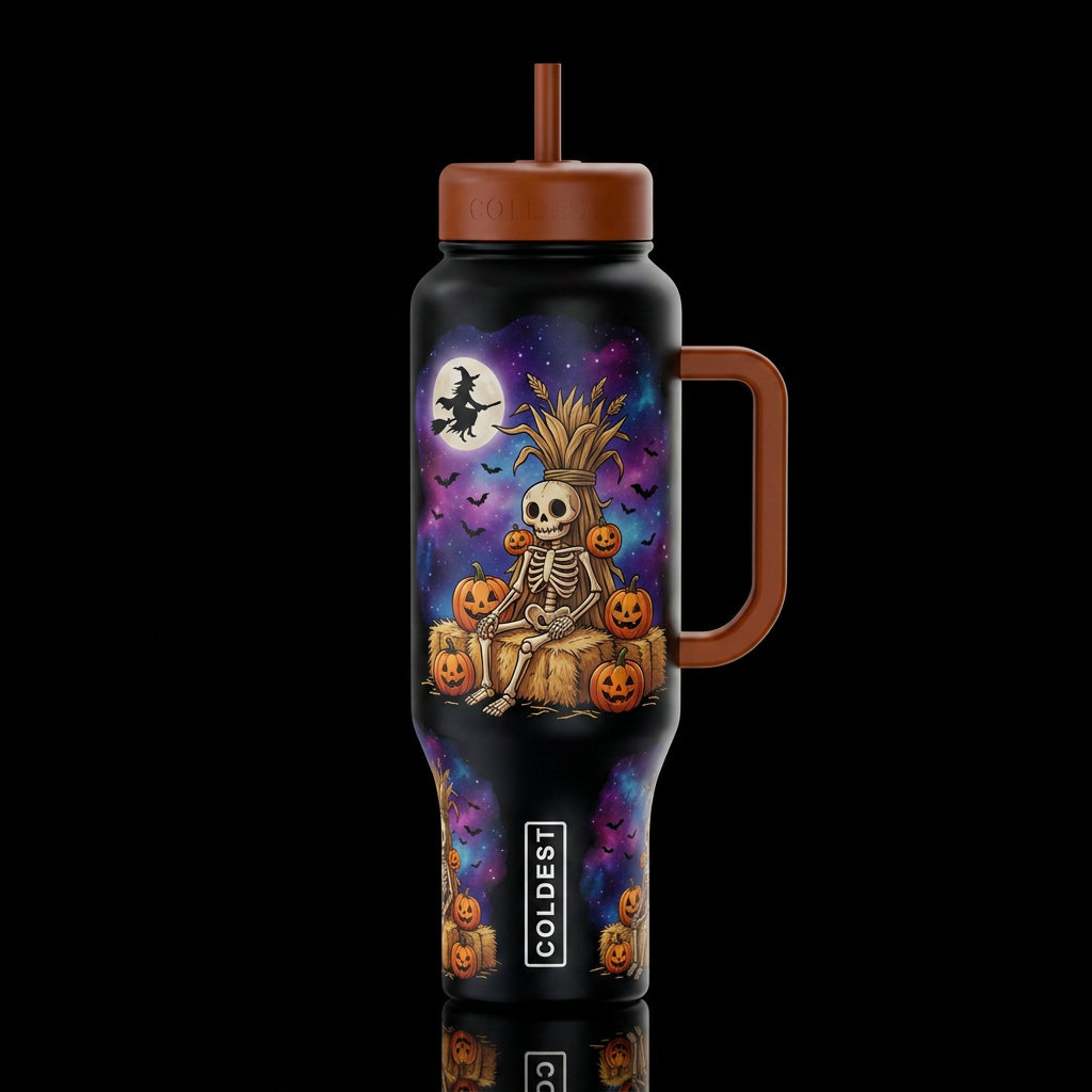 Cartoonish ,dried Bundle Corn stalk skelton sittin... water bottle design
