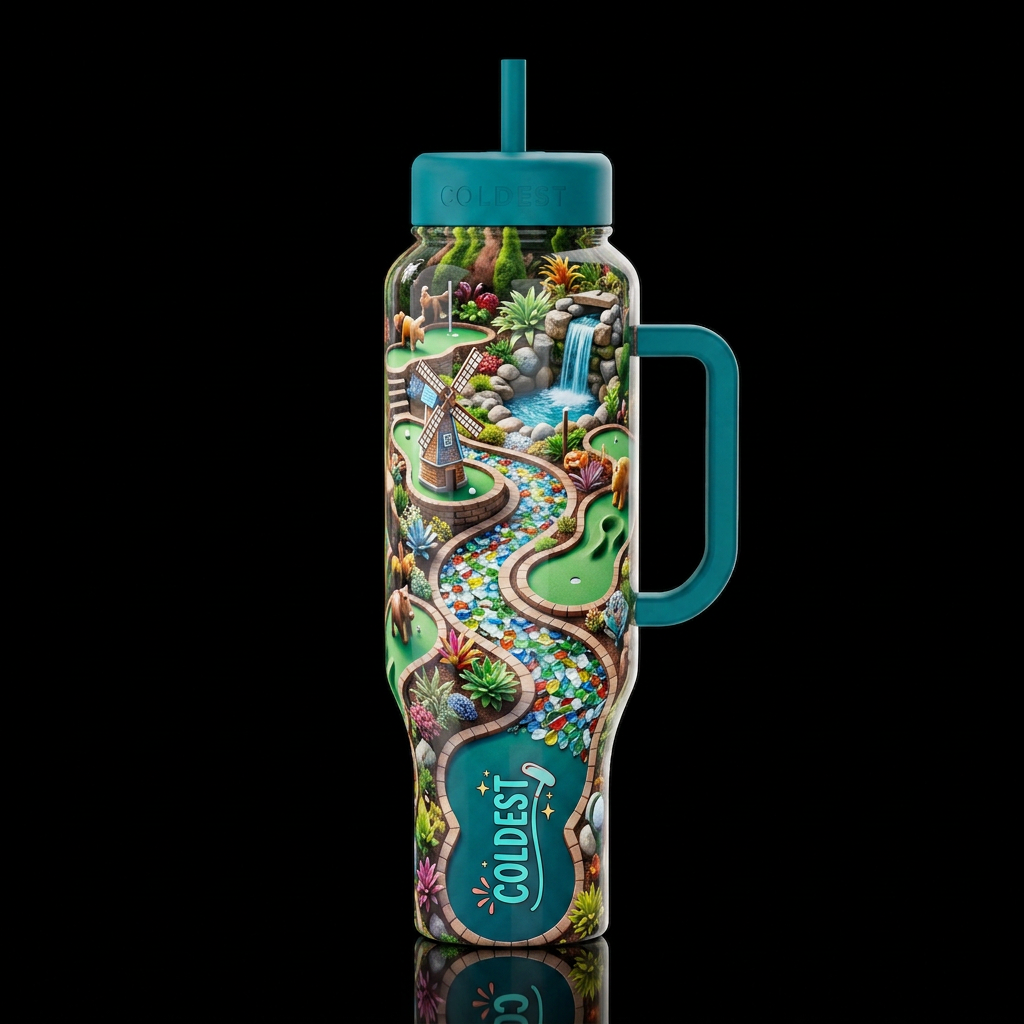 Whimsy Miniature golf, glossy, trompe-l'œil, beaut... water bottle design