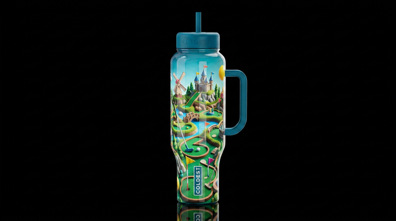 Whimsy Miniature golf, glossy, trompe-l'œil, beaut... water bottle design