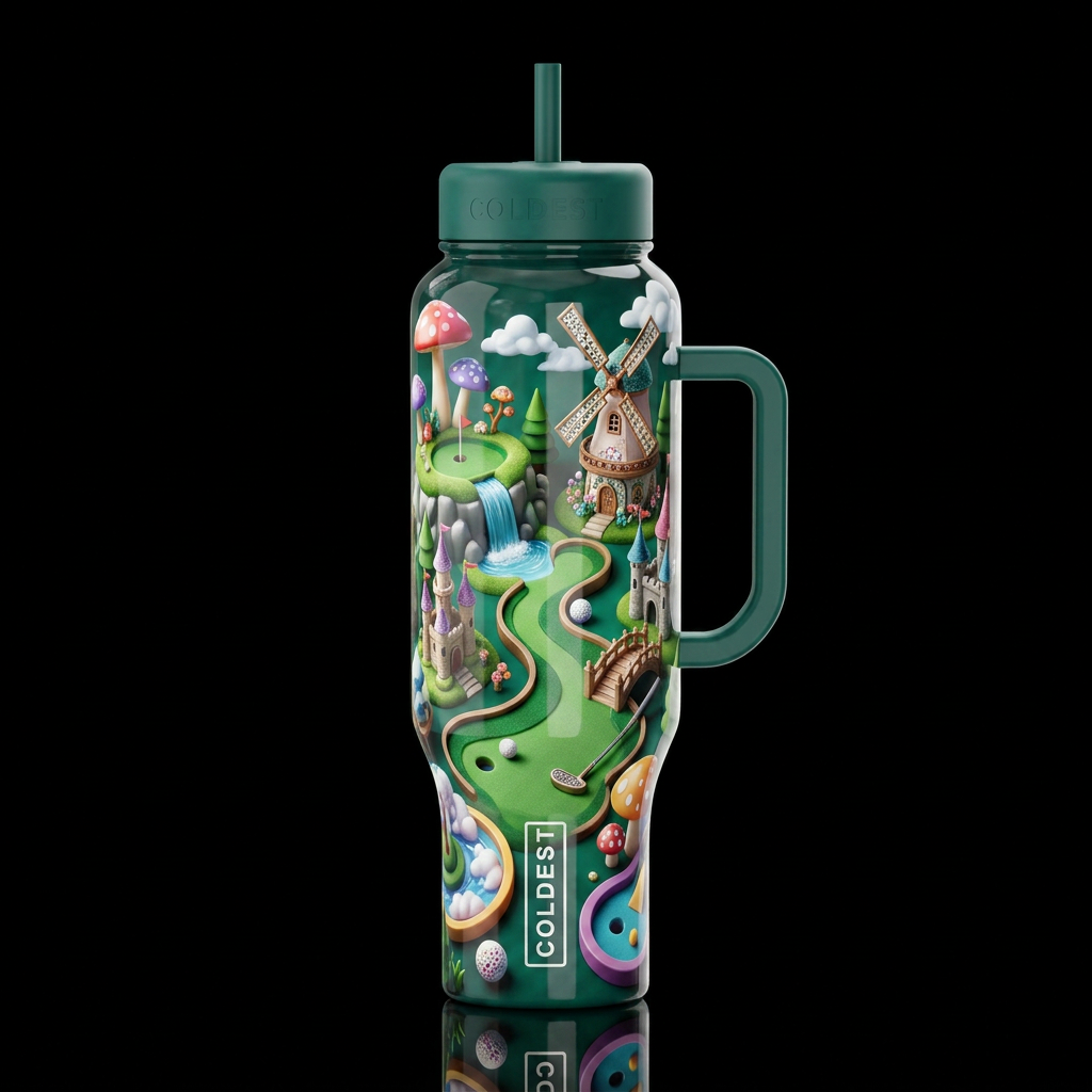 Whimsy Miniature golf, glossy, trompe-l'œil, beaut... water bottle design