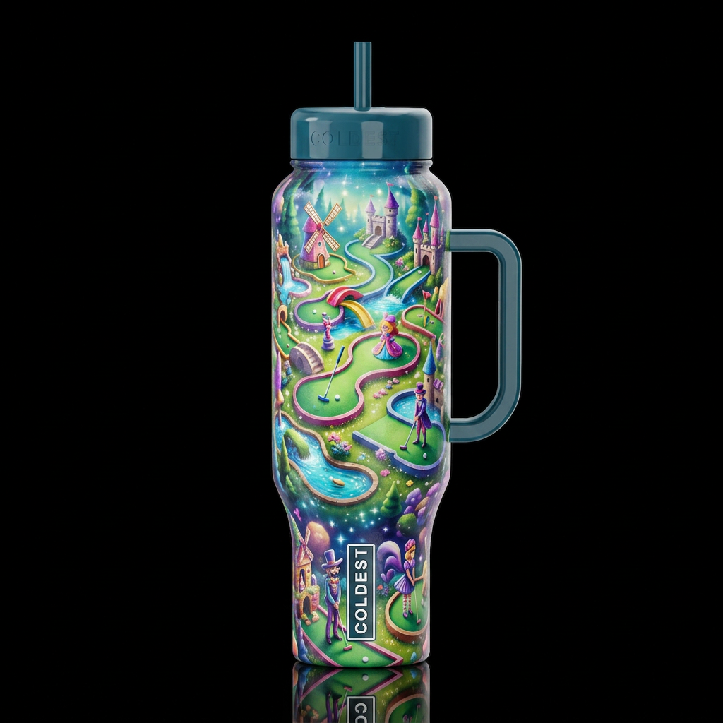 Whimsy Miniature golf, glossy, trompe-l'œil, beaut... water bottle design