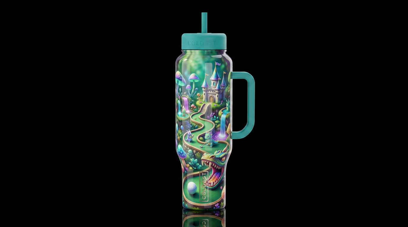 Whimsy Miniature golf, glossy, trompe-l'œil, beaut... water bottle design
