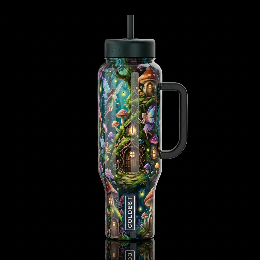 Faeries and faerie homes, glossy, trompe-l'œil, be... water bottle design