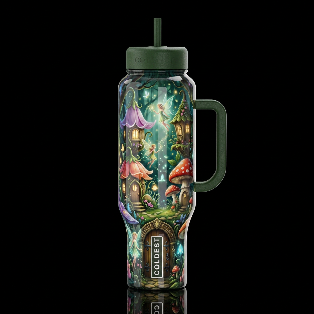 Faeries and faerie homes, glossy, trompe-l'œil, be... water bottle design