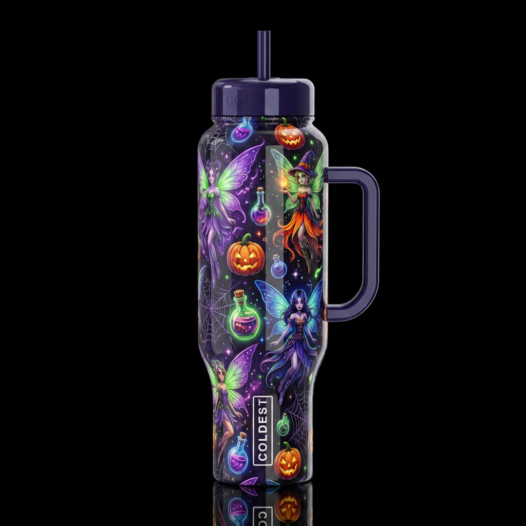 Halloween faeries, glossy, trompe-l'œil, beautifer... water bottle design