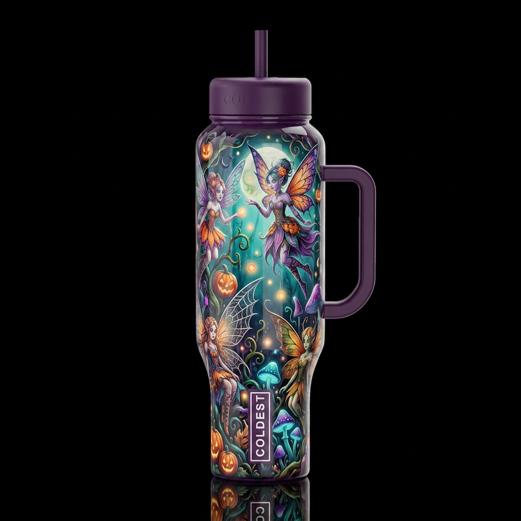 Halloween faeries, glossy, trompe-l'œil, beautifer... water bottle design