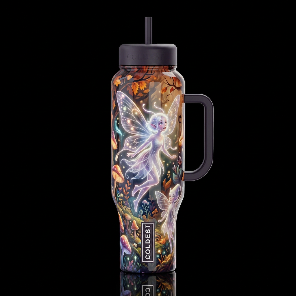 Halloween faeries, glossy, trompe-l'œil, beautifer... water bottle design