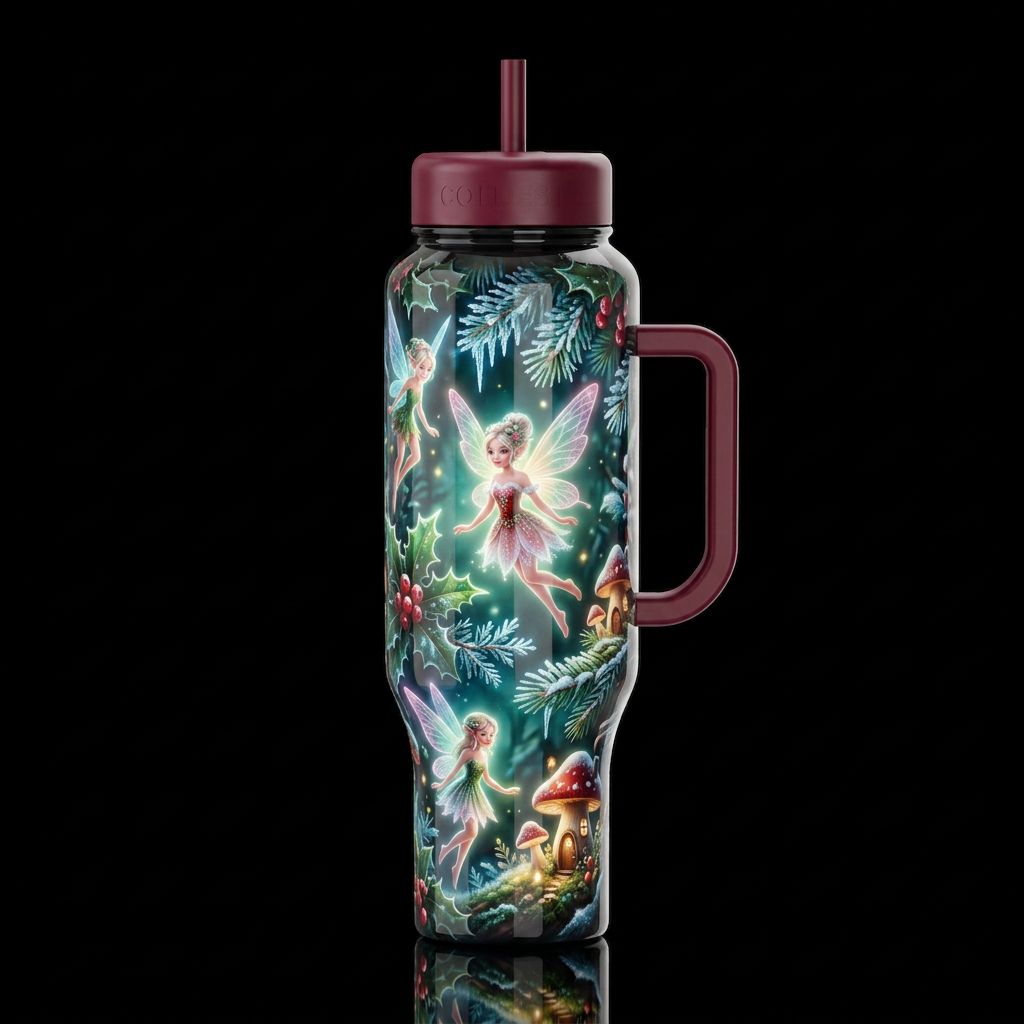 Christmas faeries, glossy, trompe-l'œil, beautifer... water bottle design