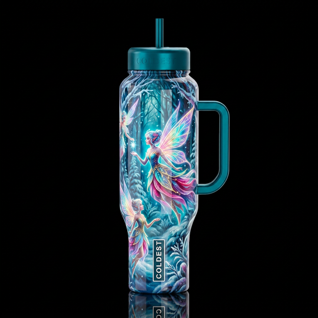 Christmas frosty faeries, glossy, trompe-l'œil, be... water bottle design