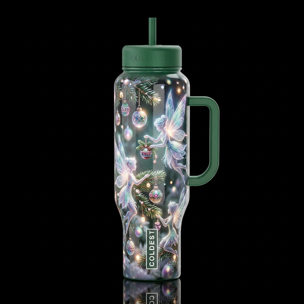 Christmas frosty faeries, glossy, trompe-l'œil, be... water bottle design