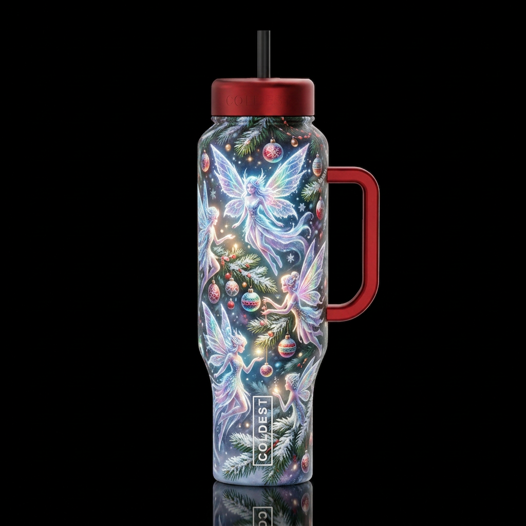 Christmas frosty faeries, glossy, trompe-l'œil, be... water bottle design