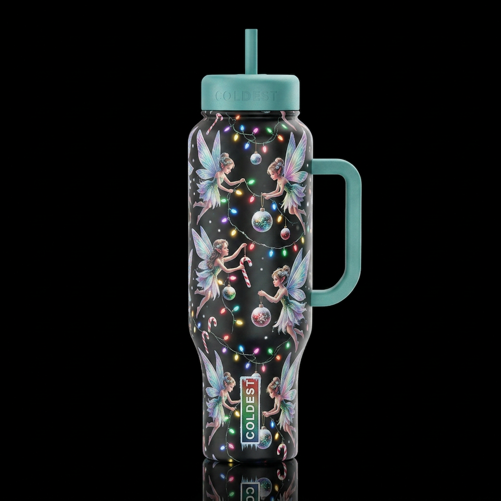 Christmas frosty faeries, glossy, trompe-l'œil, be... water bottle design