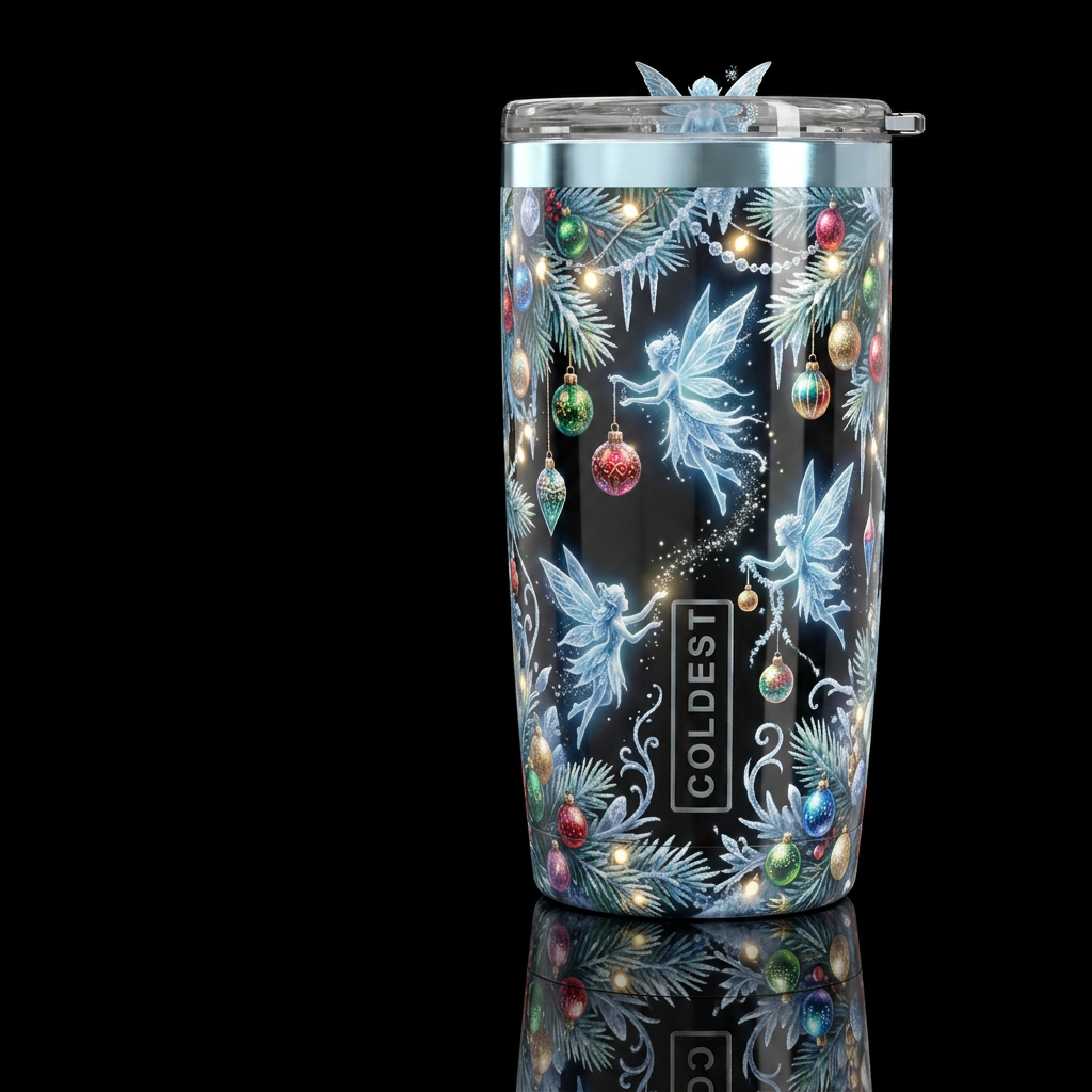 Christmas frosty faeries, glossy, trompe-l'œil, be... water bottle design