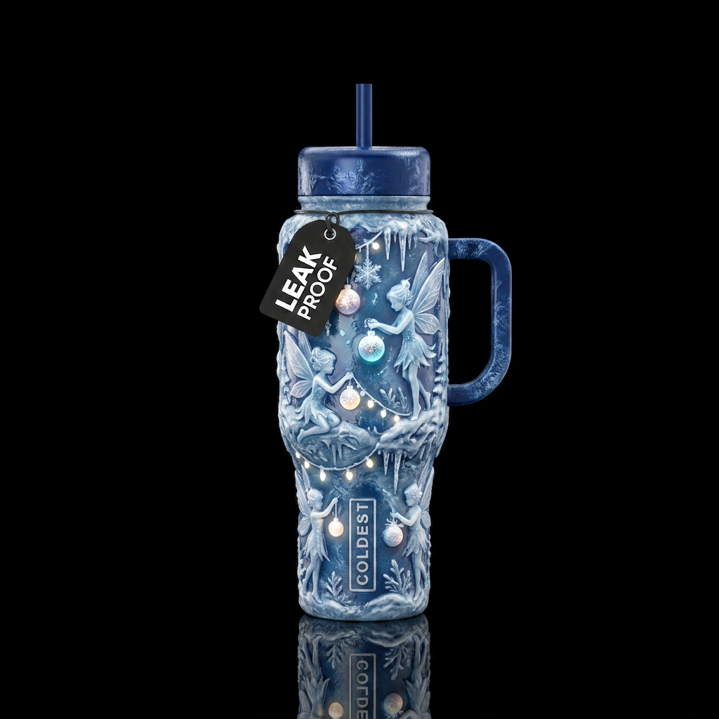 Christmas frosty faeries, glossy, trompe-l'œil, be... water bottle design