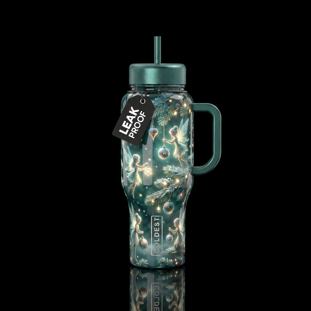 Christmas frosty faeries, glossy, trompe-l'œil, be... water bottle design