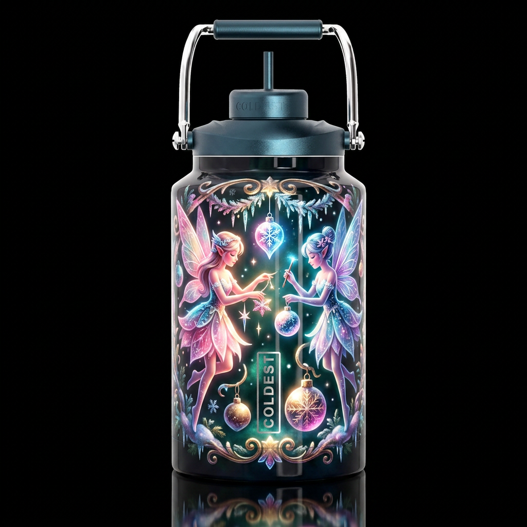 Christmas frosty faeries, glossy, trompe-l'œil, be... water bottle design