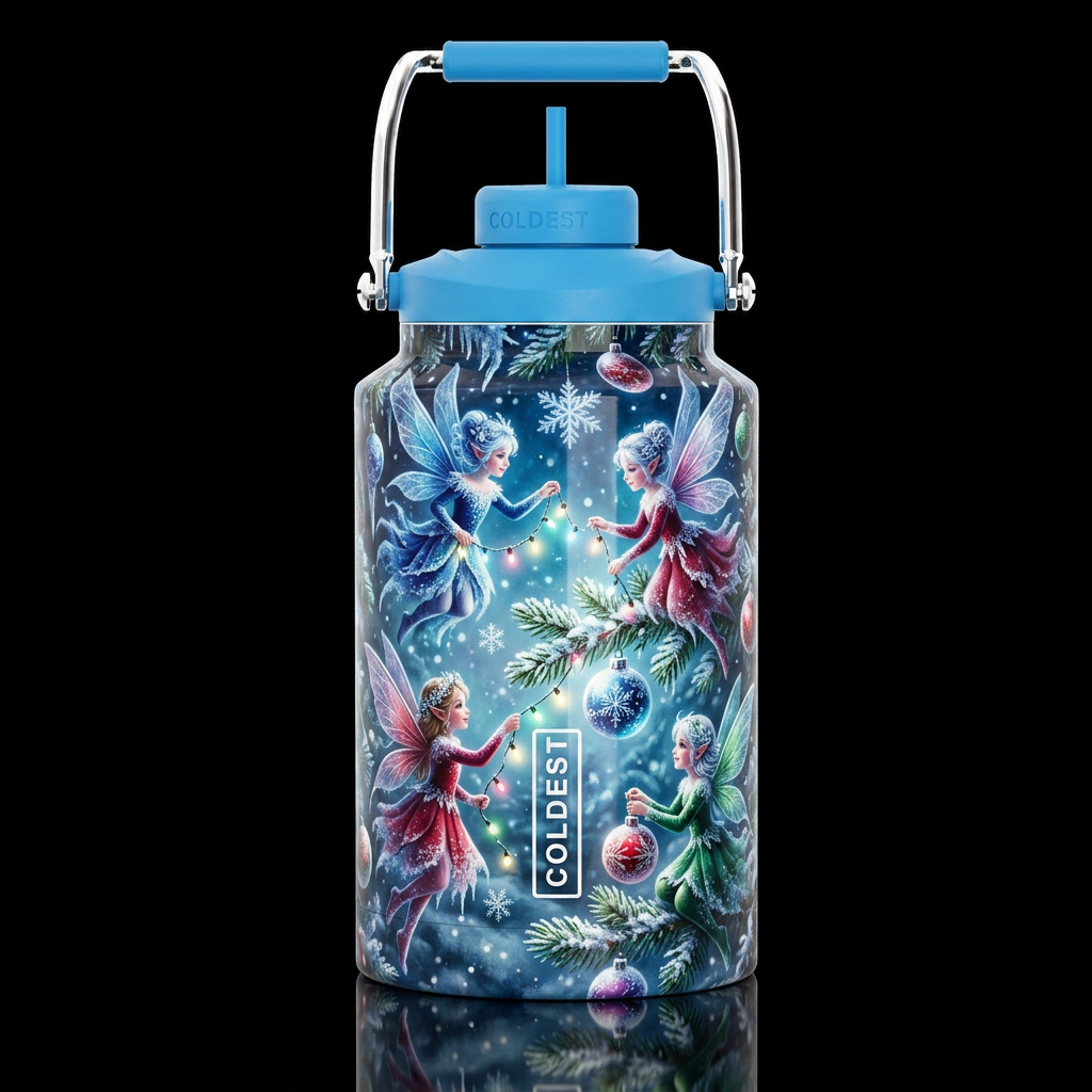 Christmas frosty faeries, glossy, trompe-l'œil, be... water bottle design