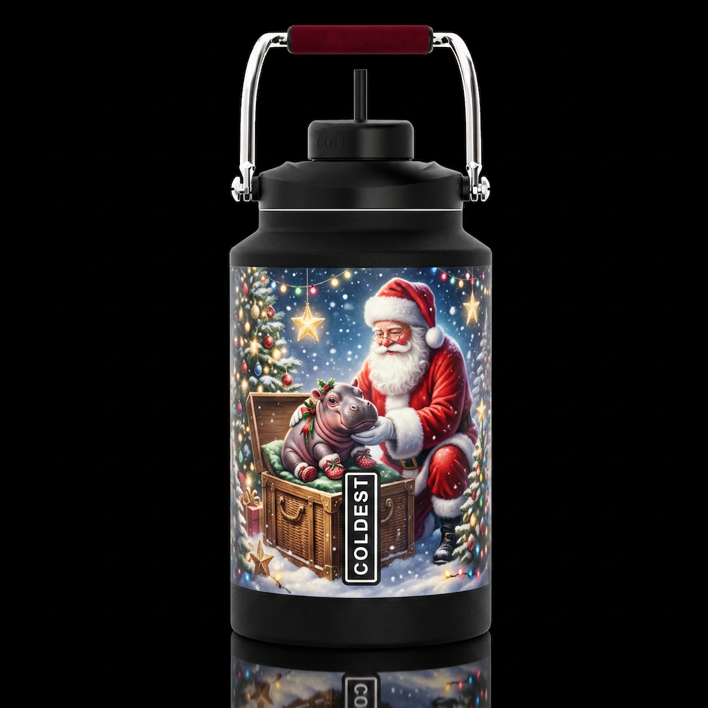 Santa delivering a baby hippo for Christmas glossy... water bottle design