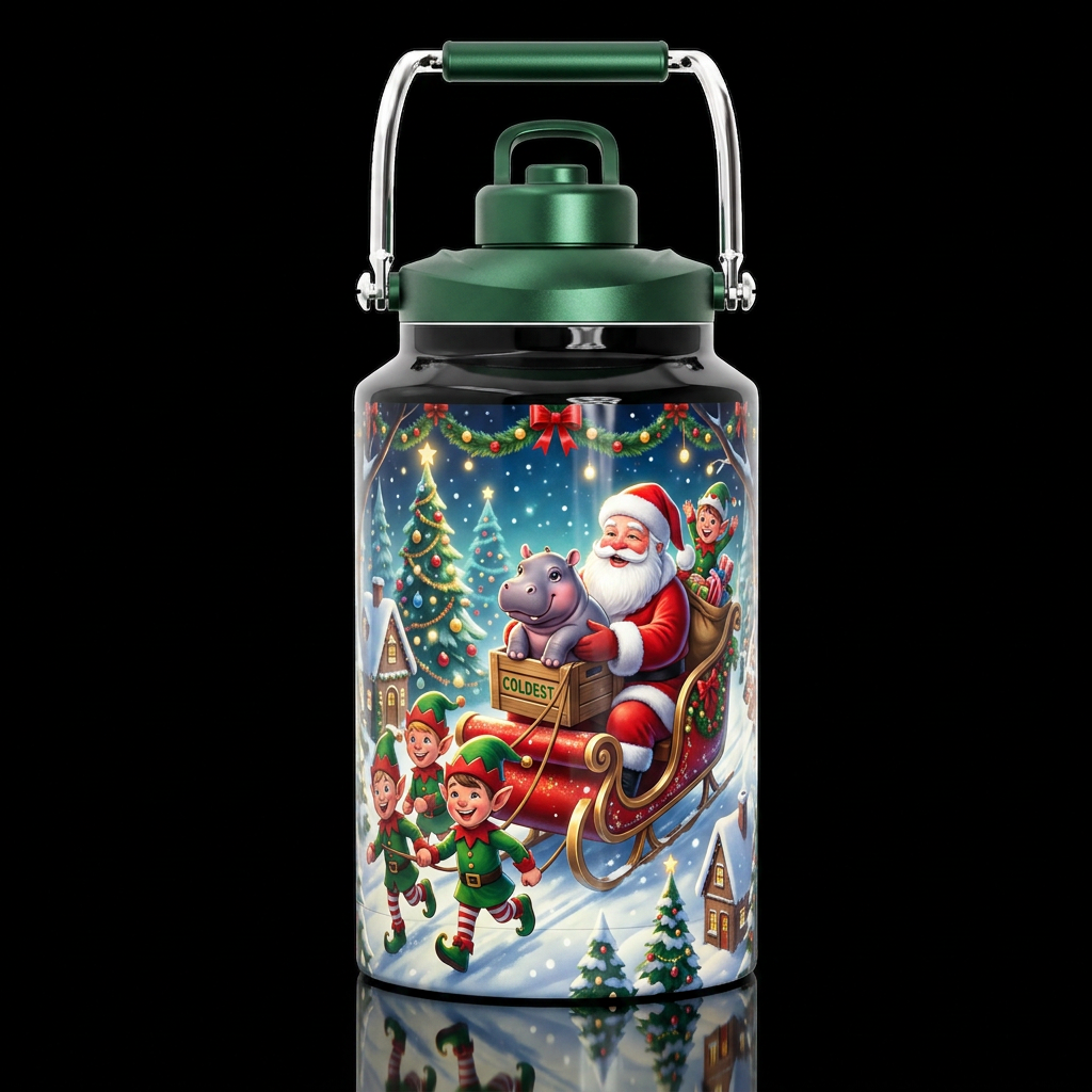Santa delivering a baby hippo for Christmas glossy... water bottle design