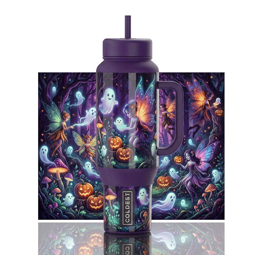 Halloween faeries, glossy, trompe-l'œil, beautifer... water bottle design