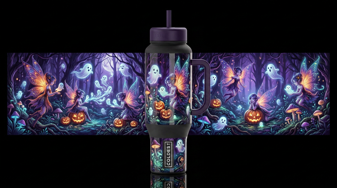 Halloween faeries, glossy, trompe-l'œil, beautifer... water bottle design