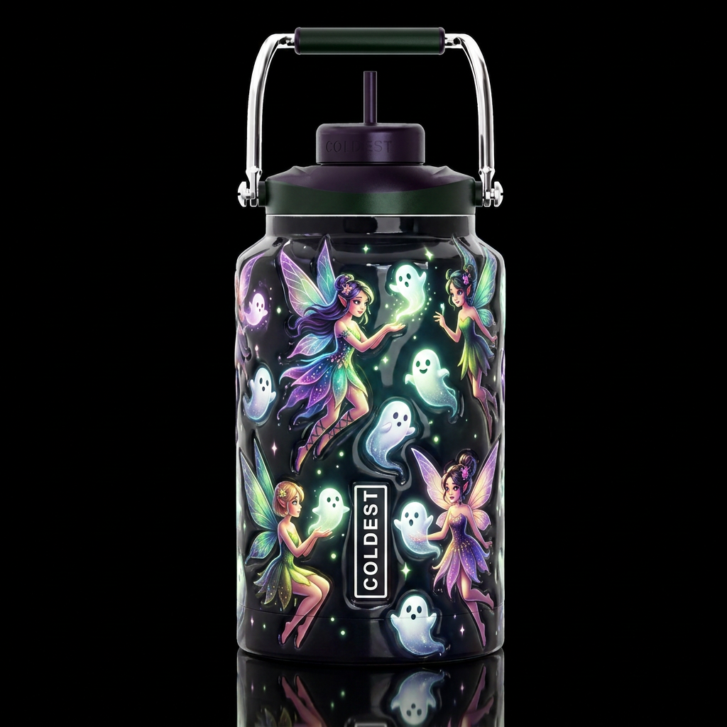 Halloween faeries, glossy, trompe-l'œil, beautifer... water bottle design