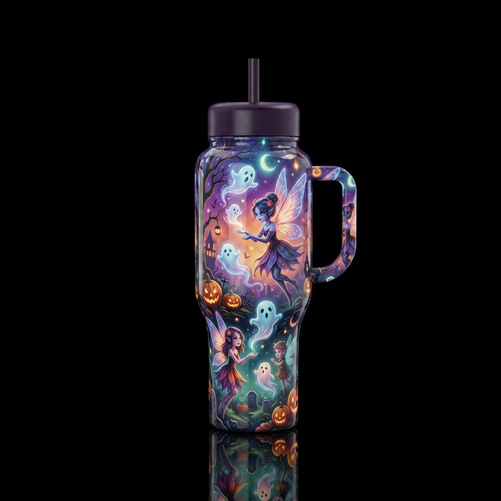 Halloween faeries, glossy, trompe-l'œil, beautifer... water bottle design