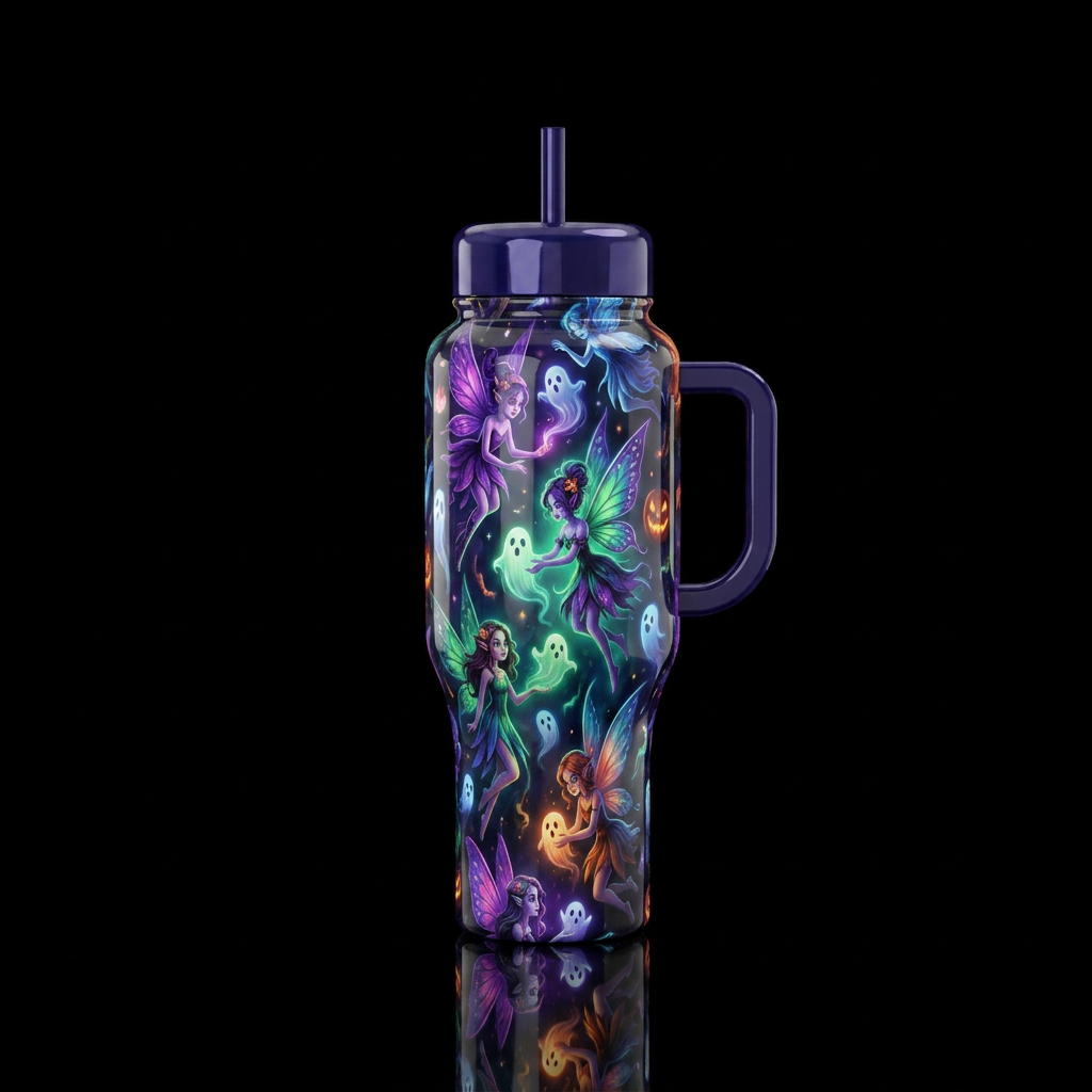 Halloween faeries, glossy, trompe-l'œil, beautifer... water bottle design