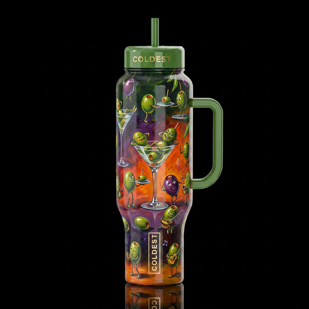 Michael Goddard whimsical oil painting, glossy, tr... water bottle design