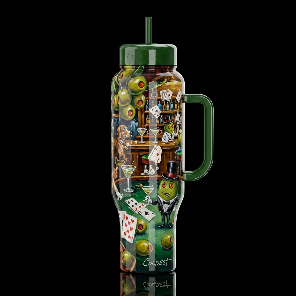 Michael Goddard whimsical oil painting, glossy, tr... water bottle design