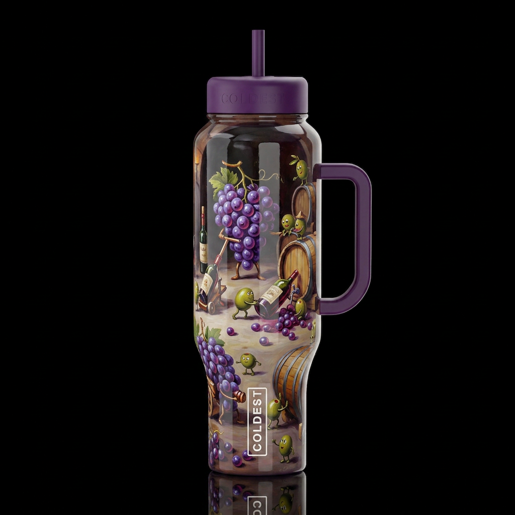 Michael Goddard whimsical oil painting, glossy, tr... water bottle design